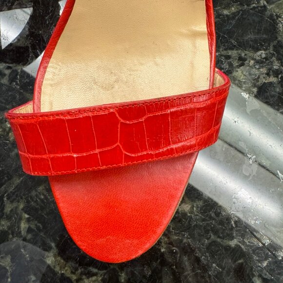 Manolo Blahnik Red Leather Croc Embossed Double Strap Sandals 40 8.5 9 Luxury - Picture 6 of 11